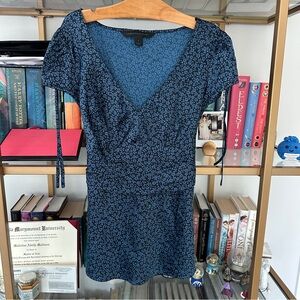 Silk Blue Floral v-neck Babydoll Top